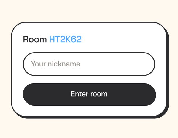 Join screen on a phone with a nickname field and Enter room button