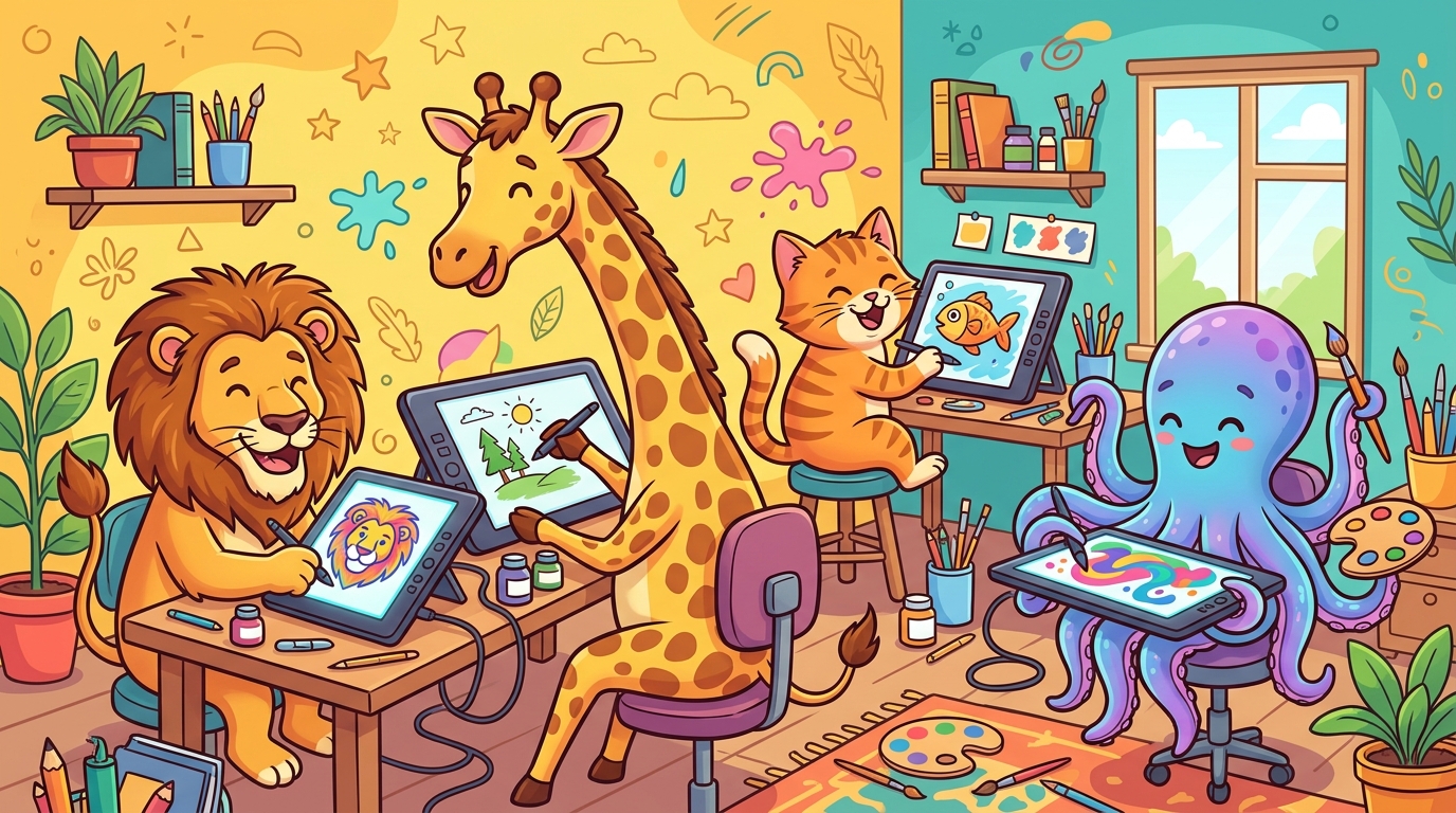 Animal pictionary drawing prompts illustration