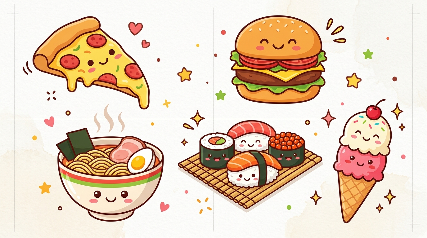 Food pictionary drawing prompts illustration