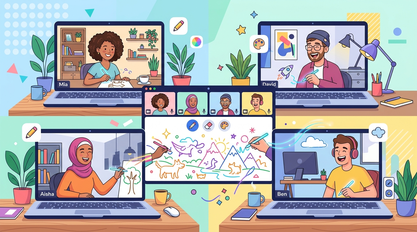Remote team building drawing game illustration